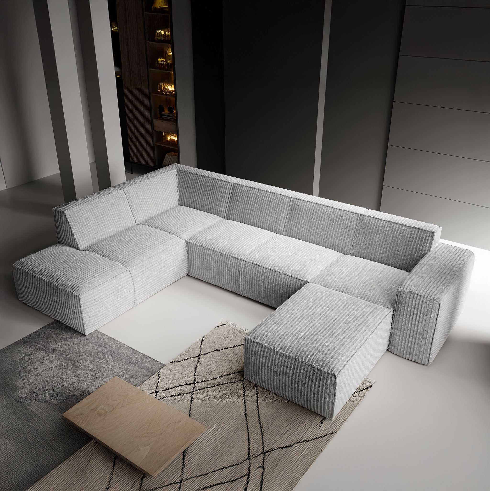 Monet XL - Hoekbank 5-zits met chaise longue - Fluffy ribstof grijs - Rechts