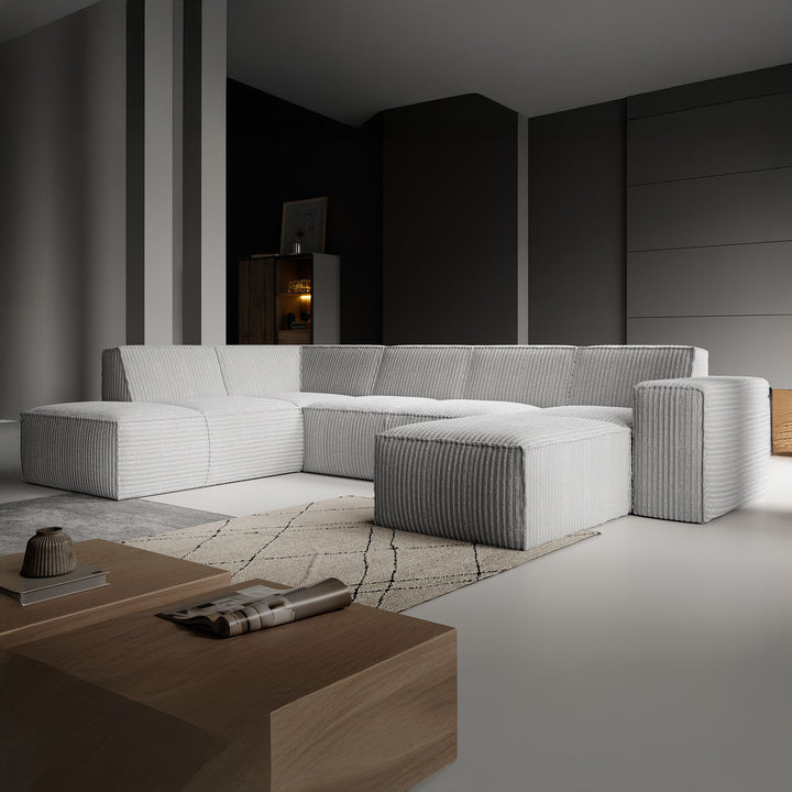 Monet XL - Hoekbank 5-zits met chaise longue - Fluffy ribstof grijs - Rechts