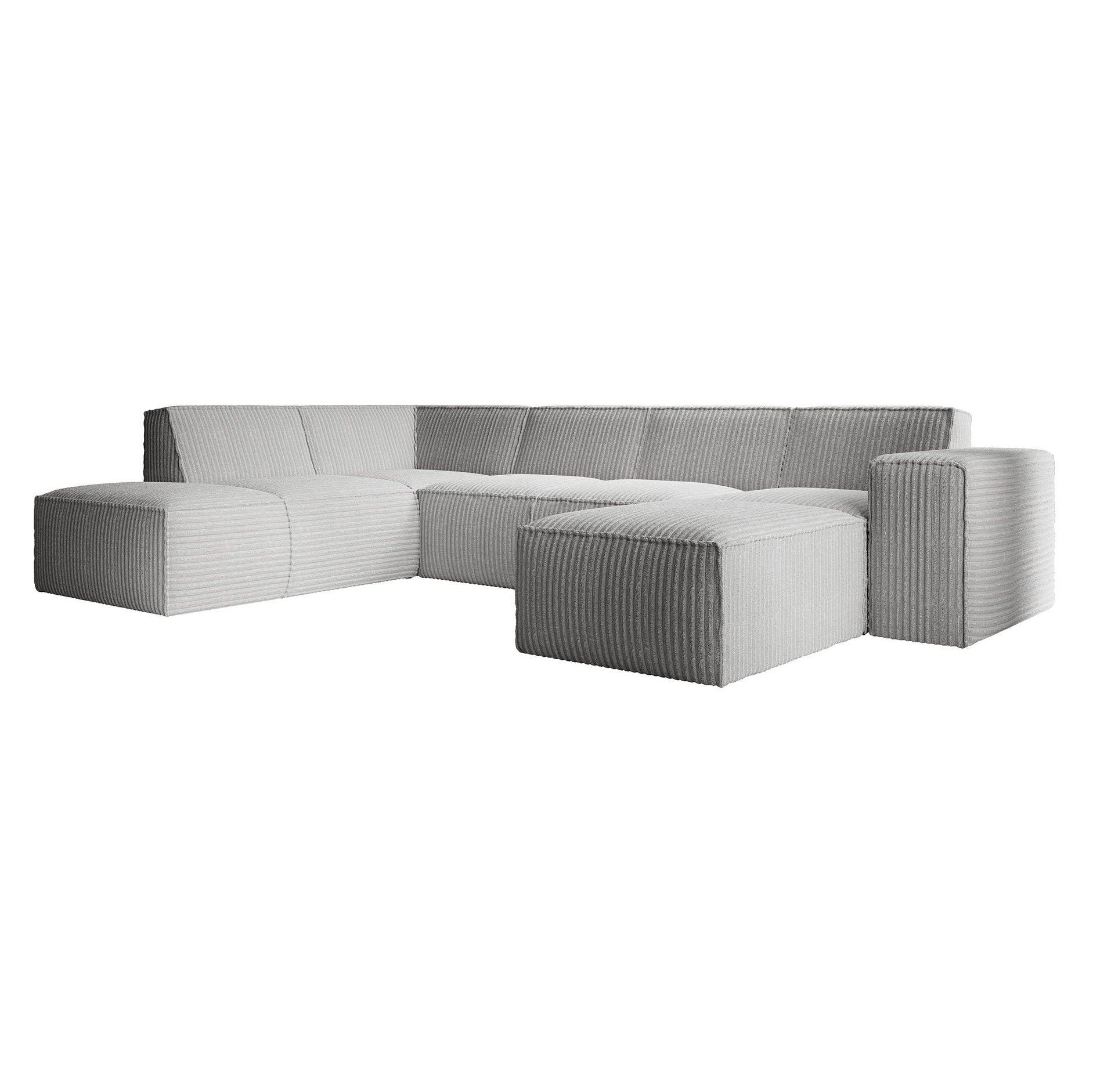 Monet XL - Hoekbank 5-zits met chaise longue - Fluffy ribstof grijs - Rechts