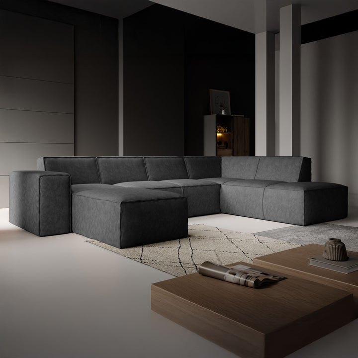 Monet XL - Hoekbank 5-zits met chaise longue - Kunstleer grijs - Links