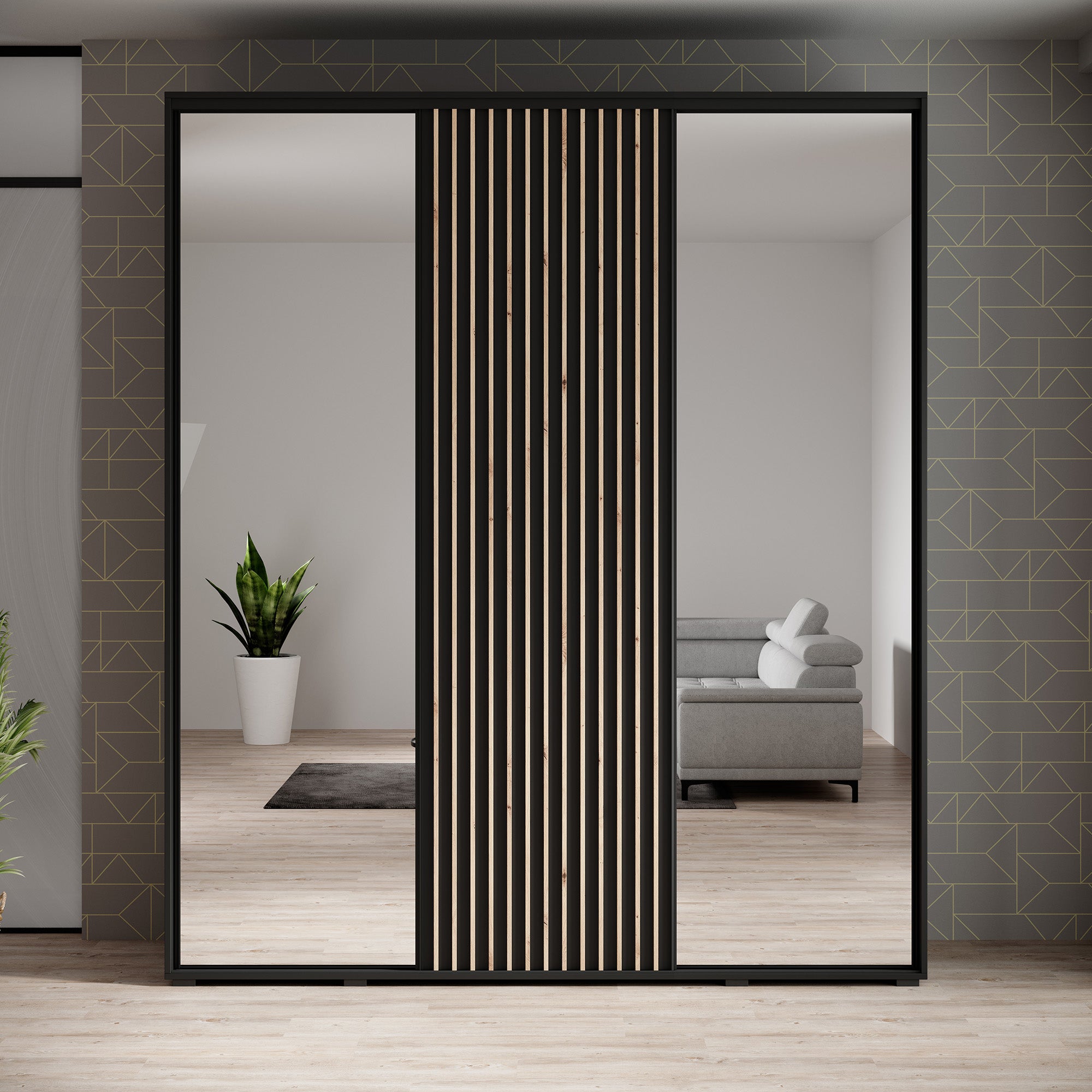 Leandro - Kledingkast met schuifdeuren - Zwart - 200x60x235 cm