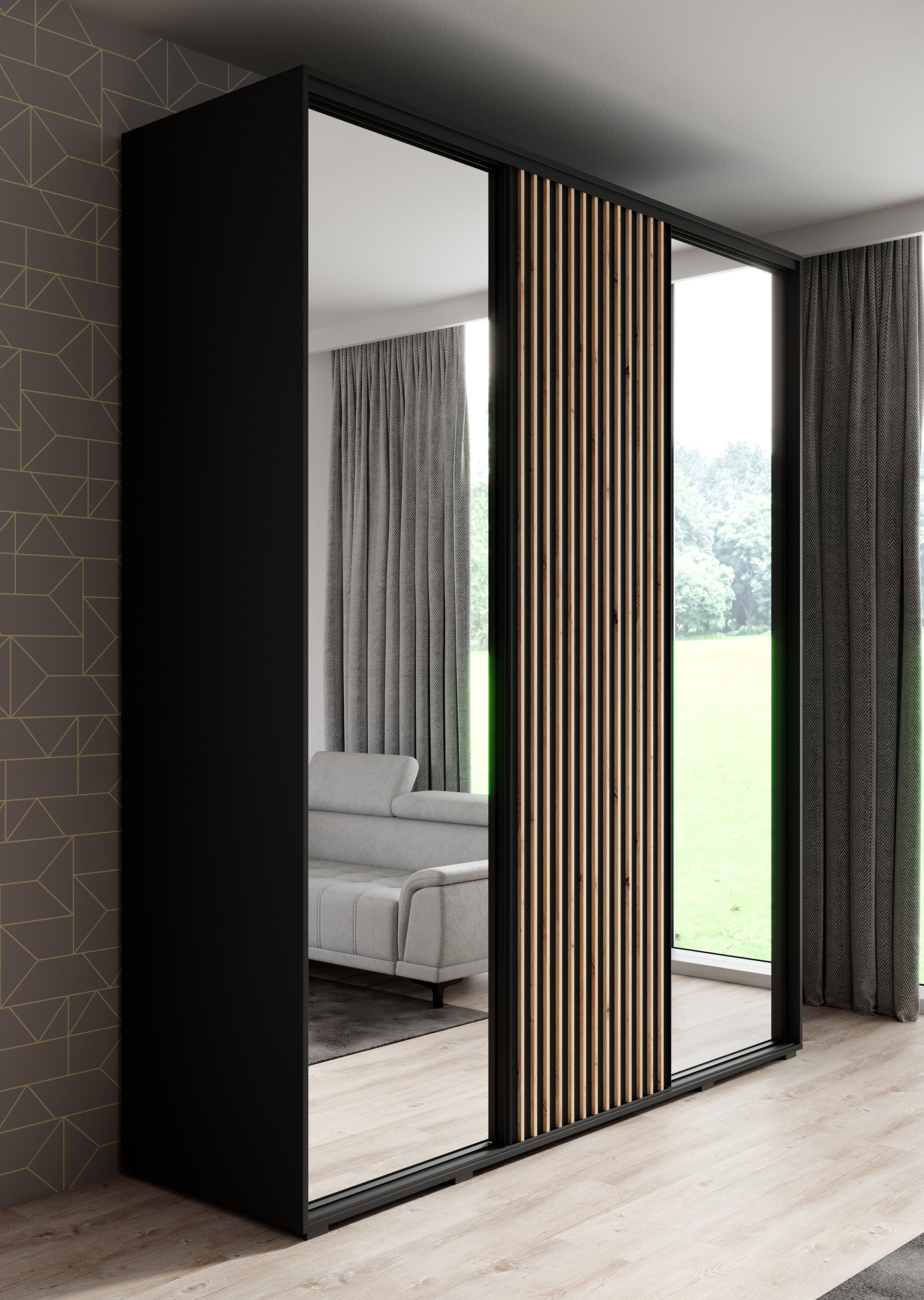 Leandro - Kledingkast met schuifdeuren - Zwart - 200x60x235 cm