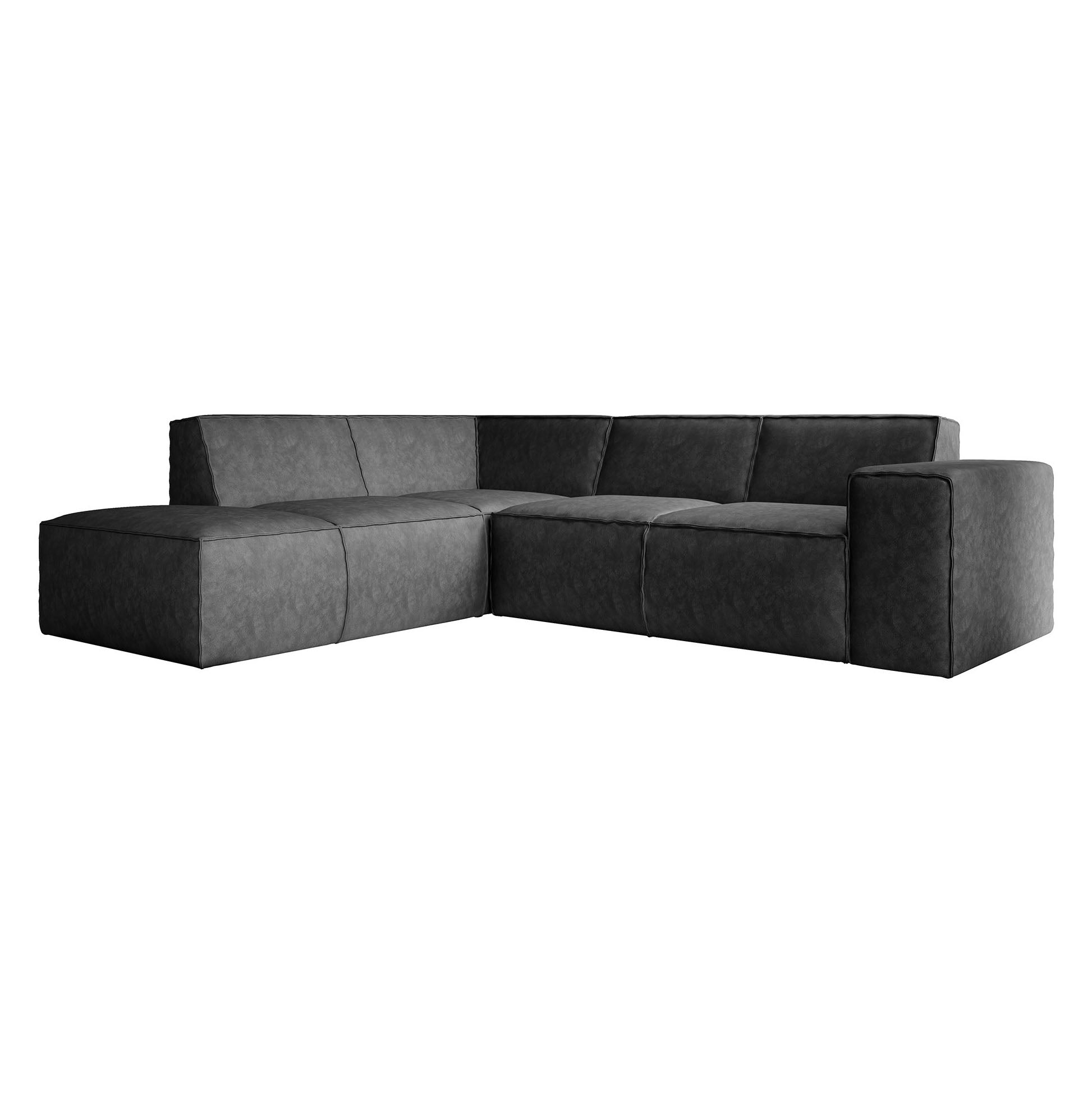 Monet - Hoekbank 4-zits met chaise longue - Kunstleer zwart - Links
