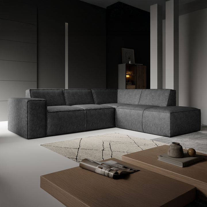 Monet - Hoekbank 4-zits met chaise longue - Kunstleer zwart - Rechts