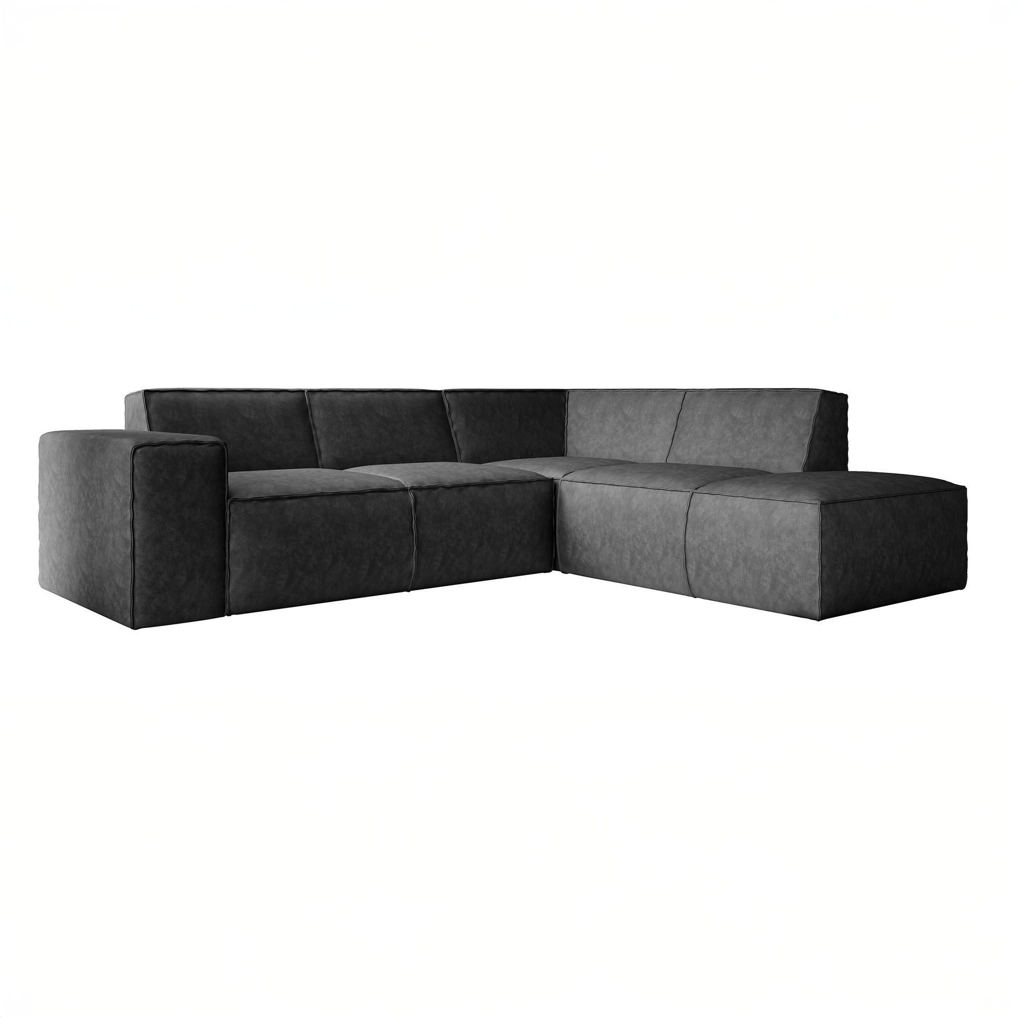 Monet - Hoekbank 4-zits met chaise longue - Kunstleer zwart - Rechts