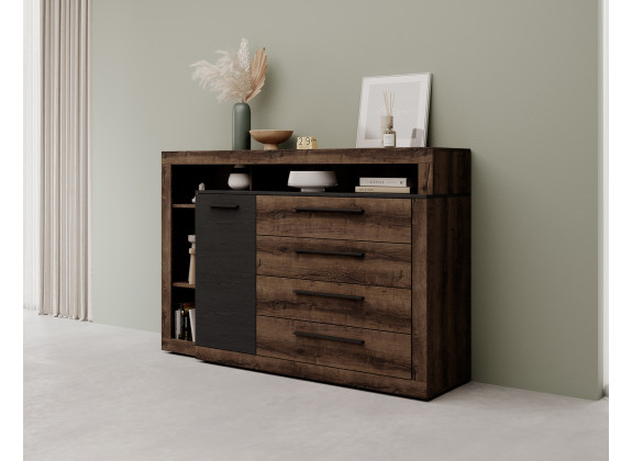 Commode Borna - Donker eiken - Grijs eiken - 161 cm - ACTIE