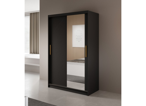 Kledingkast Resort - Mat zwart - 120 cm - Met spiegel - ACTIE