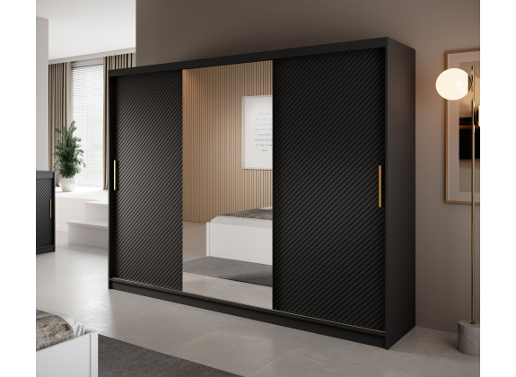 Kledingkast Resort - Mat zwart - 250 cm - Met spiegel