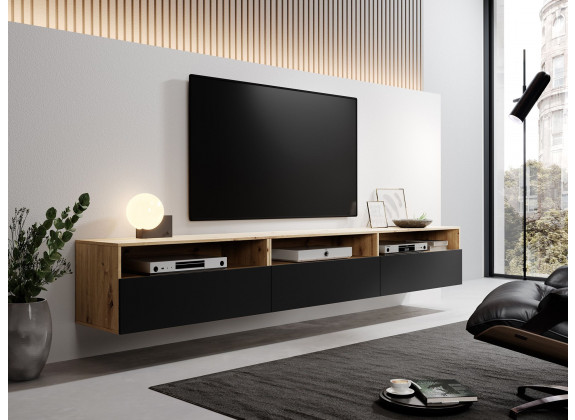 TV-Meubel Bolivar - Mat zwart - Eiken - 270 cm - ACTIE