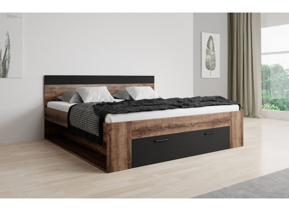 Tweepersoonsbed Brown - Zwart - Eiken - 180x200 cm