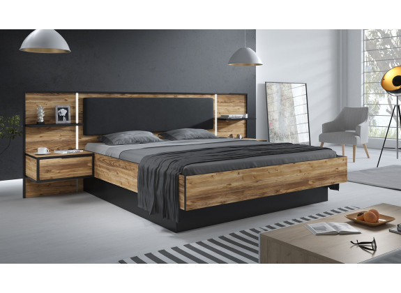 Tweepersoonsbed Jacob - Zwart - Eiken - 180x200 cm