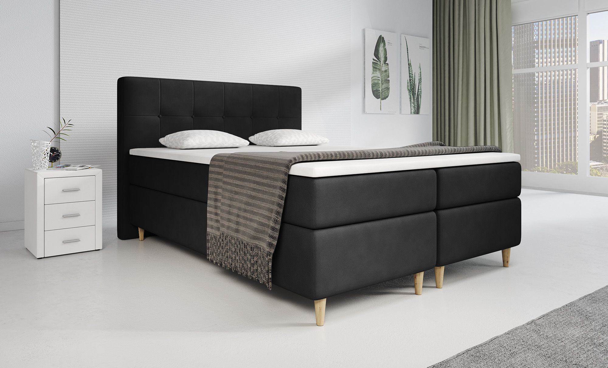 Boxspring Ella Zwart 140x200 Cm Compleet Meubella