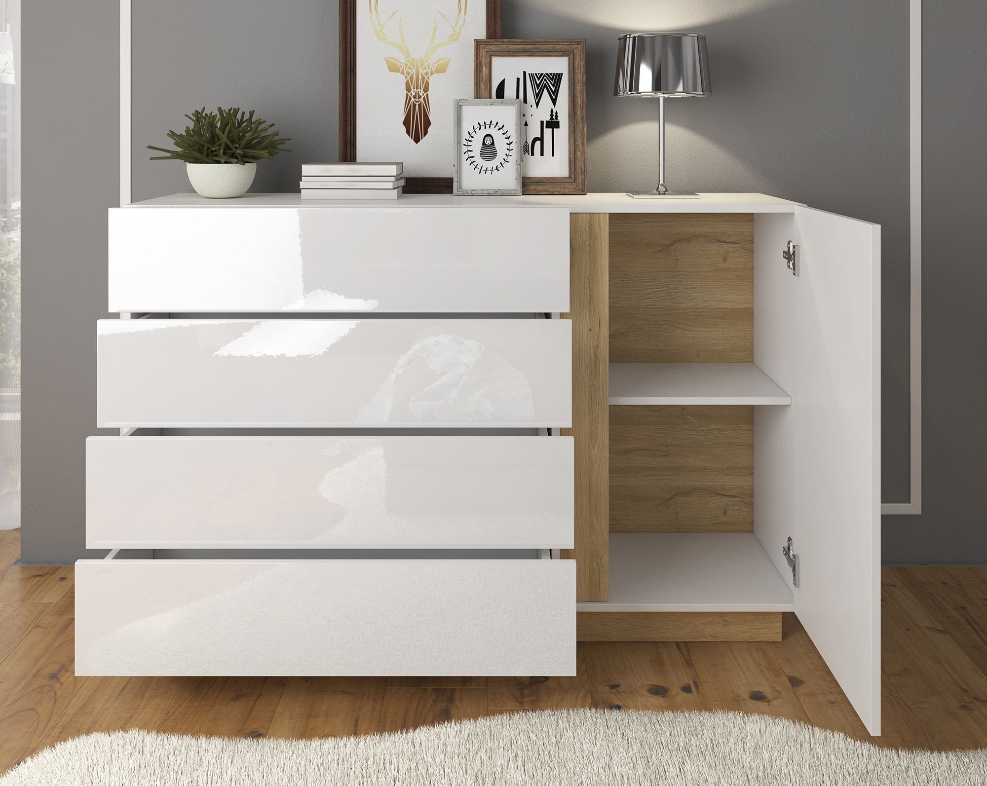 zuiger Dor inval Commode Ashley - Wit - Eiken - 138 cm | Meubella