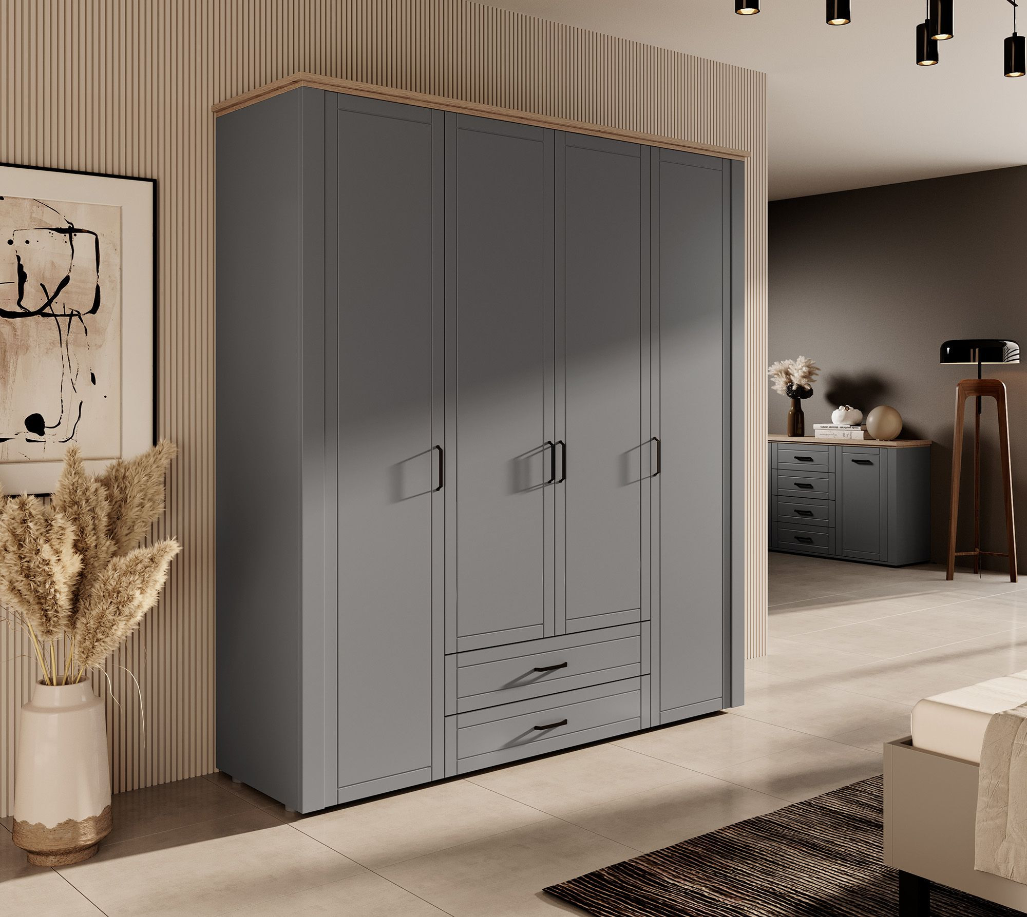 Kledingkast Vernon Grijs - Eiken - 190 cm | Meubella