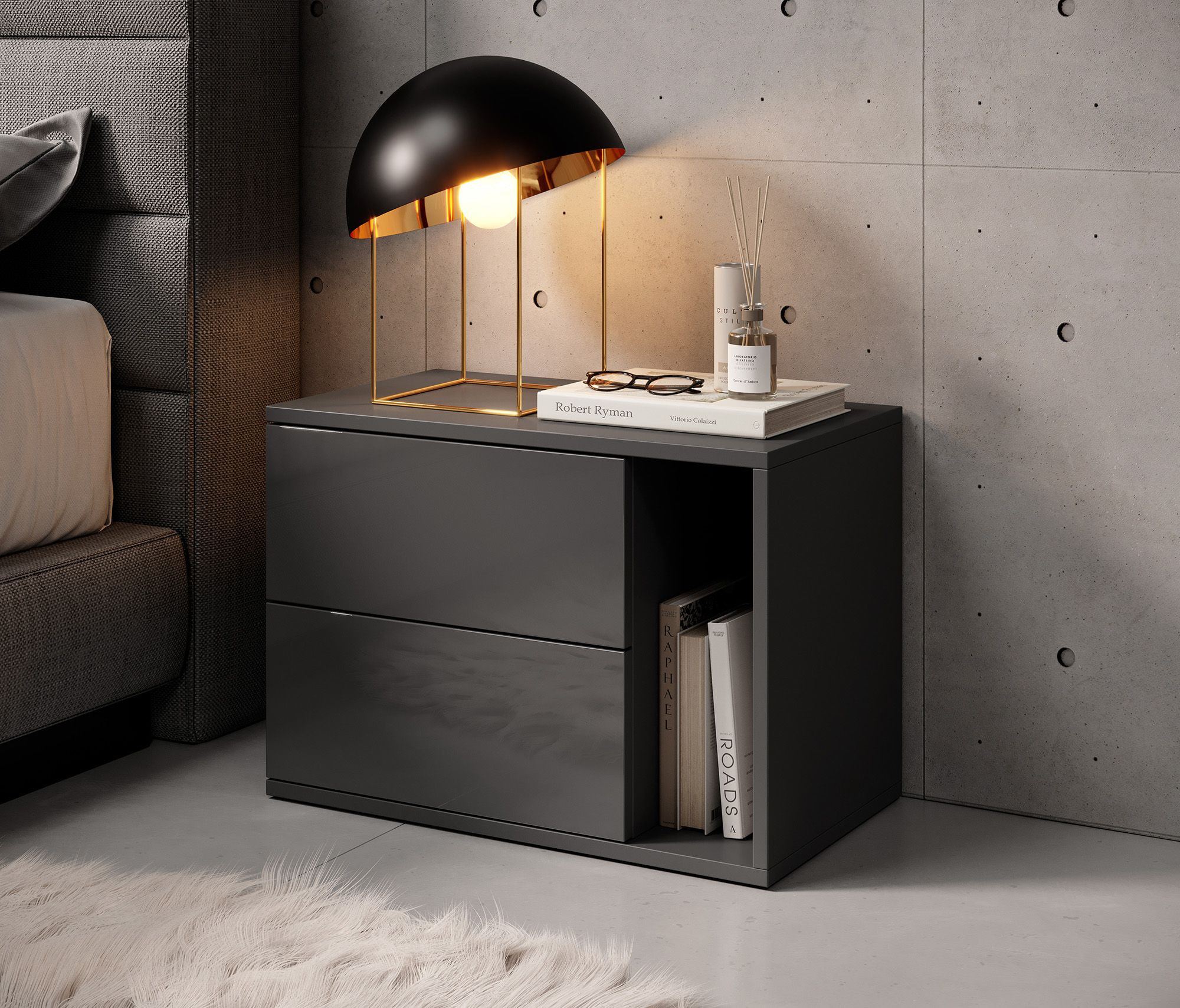 Nachtkastje Bendigo Antraciet 57 cm - Nachtkastjes - Kasten - Slaapkamer Meubella