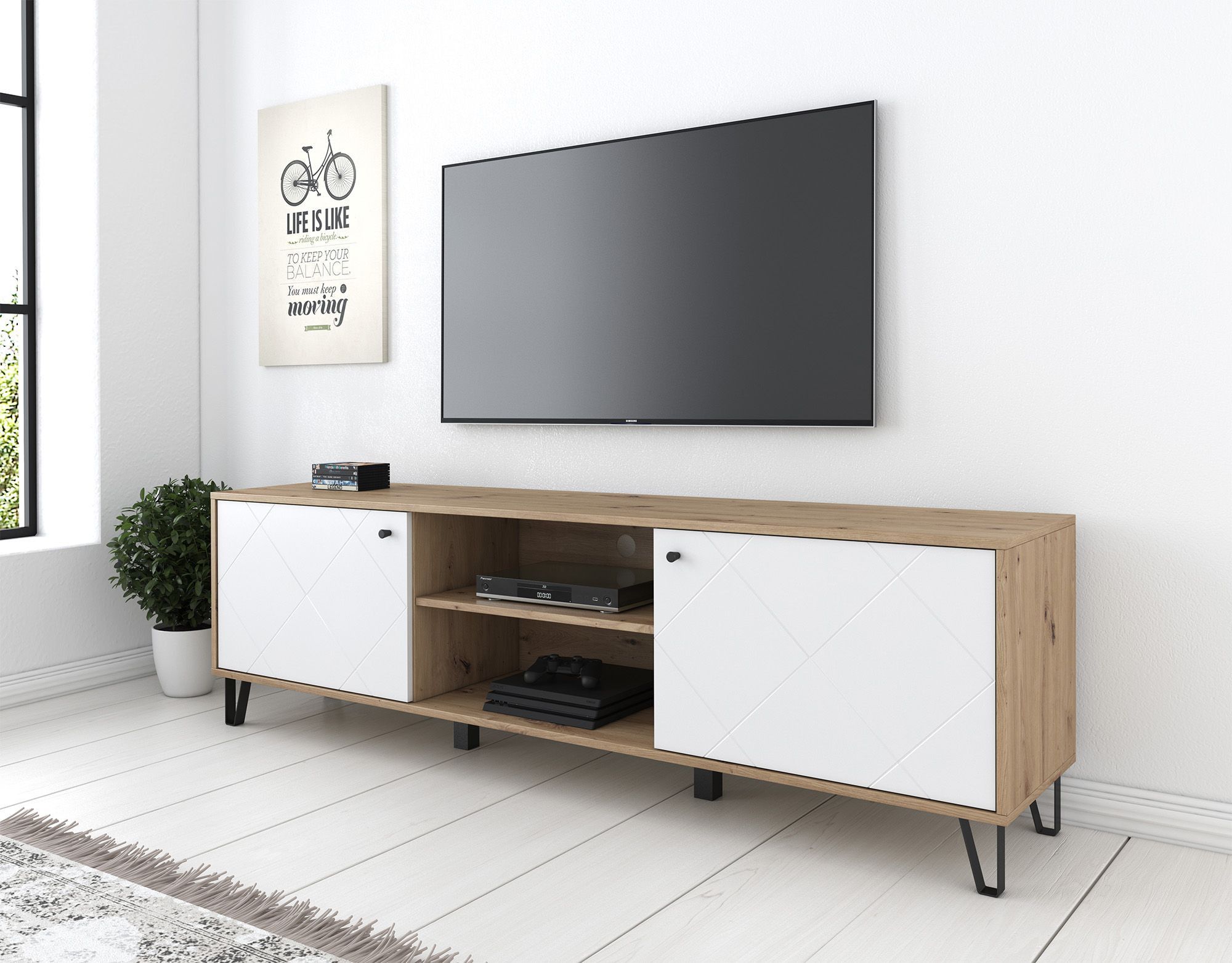 TV-Meubel - Wit - Eiken - 183 - TV-meubels en vitrinekasten - Woonkamer | Meubella