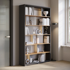 Boekenkast Flamingo - Grijs hoogglans - Eiken - 125 cm - ACTIE