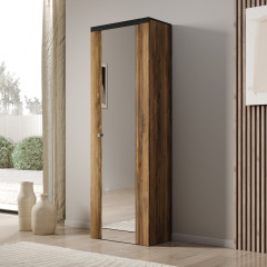 Schoenenkast Linford - Donker eiken - 65 cm - Met spiegel