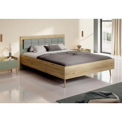 Tweepersoonsbed Wally - Licht eiken - Groen - 160x200 cm