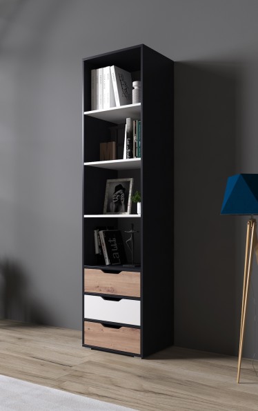 Boekenkast Ivano - Grijs - Wit - Eiken - 50 cm