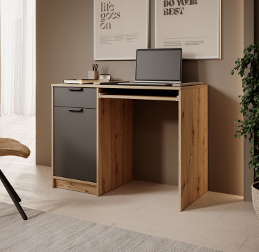Bureau City - Eiken - Antraciet - 100 cm - ACTIE