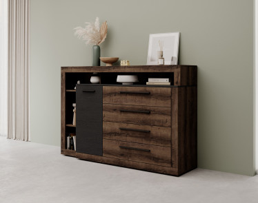Commode Borna - Donker eiken - Grijs eiken - 161 cm - ACTIE