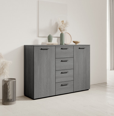 Commode Gina - Antraciet eiken - 132 cm