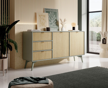 Dressoir Essence - Groen - Licht eiken - 158 cm