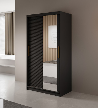 Kledingkast Resort - Mat zwart - 100 cm - Met spiegel - ACTIE