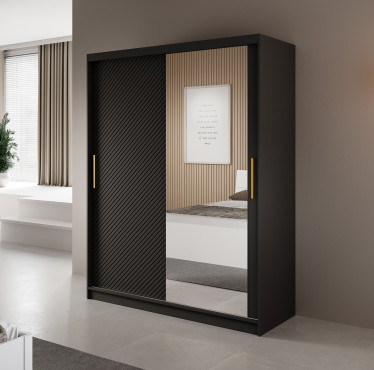 Kledingkast Resort - Mat zwart - 150 cm - Met spiegel - ACTIE