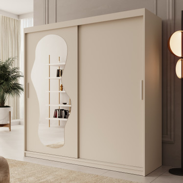 Kledingkast Ulysses - Beige - 200 cm - Met spiegel