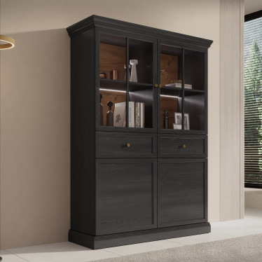 Vitrinekast Leroy - Zwart eiken - 114 cm