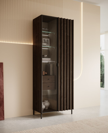 Vitrinekast Paz - Donkerbruin eiken - 73 cm