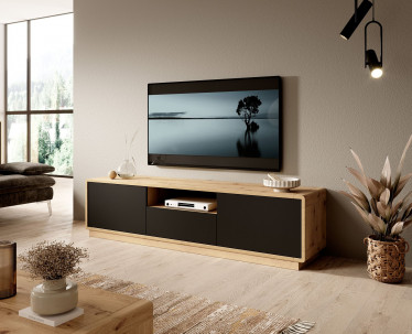 TV-Meubel Acuna - Mat zwart - Eiken - 180 cm