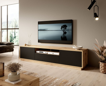 TV-Meubel Acuna - Mat zwart - Eiken - 200 cm