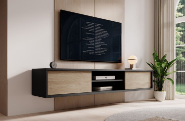 TV-Meubel Fortunato - Antraciet - Eiken - 180 cm - 2 deuren