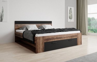 Tweepersoonsbed Brown - Zwart - Eiken - 160x200 cm
