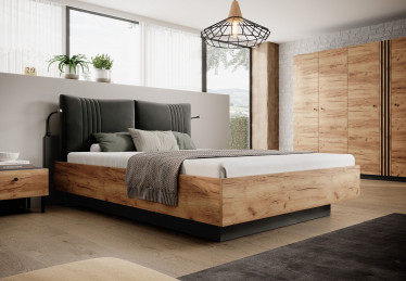 Tweepersoonsbed Durango - Eiken - Grijs - 160x200 cm - met gaslift - ACTIE