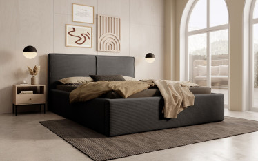 Tweepersoonsbed Infinity - Zwart ribstof - 140x200 cm - ACTIE