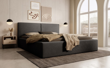 Tweepersoonsbed Infinity - Zwart ribstof - 160x200 cm