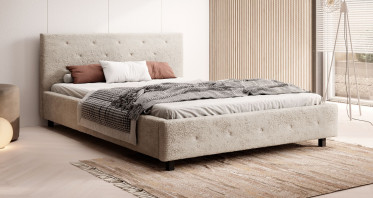 Tweepersoonsbed Jungle - Beige teddy stof - 140x200 cm