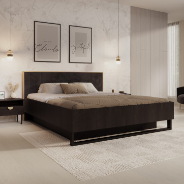 Tweepersoonsbed Monor - Zwart eiken - 180x200 cm - Met gaslift