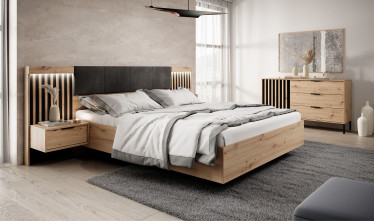 Tweepersoonsbed Tasha - Eiken - Antraciet - 160x200 cm - ACTIE