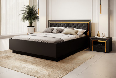 Tweepersoonsbed Whisper - Mat zwart - Goud - 160x200 cm