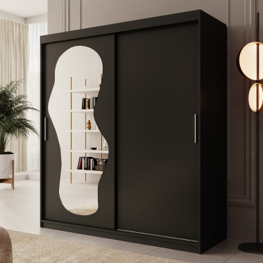 Kledingkast Ulysses - Zwart - 180 cm - Met spiegel