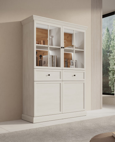 Vitrinekast Leroy - Wit eiken - 114 cm