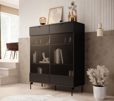 Vitrinekast Silvona - Zwart - 109 cm